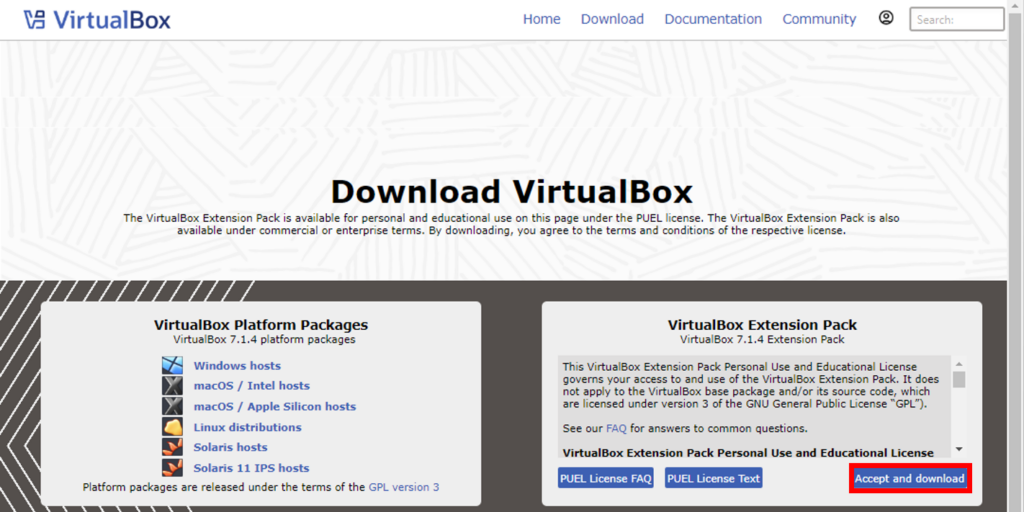 Download VirtualBox Extension Pack